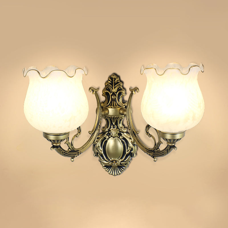 Luz de pared de montaje de pared de flores tradicional lámpara de pared de vidrio de vidrio con molduras de volante para corredor