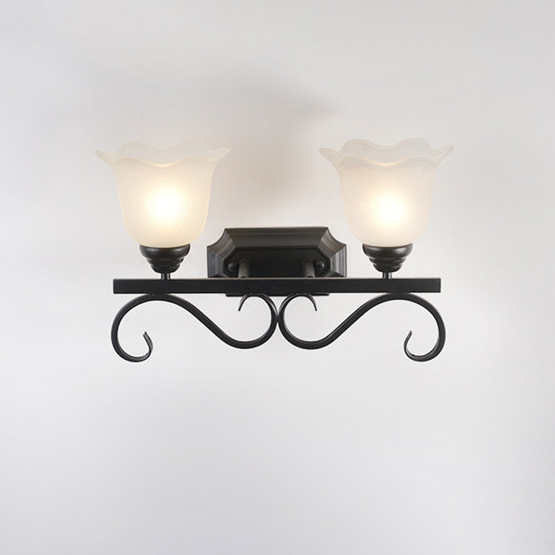 Frost Glass Black Wall Light Fixture Flower Shaped Vintage Wall Mounted Lamp for Bedroom