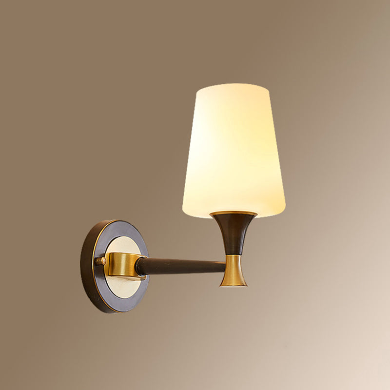 Brass Tapered Shade Wall Mount Light Traditional Cream Glass Corridor Wall Light Fixture