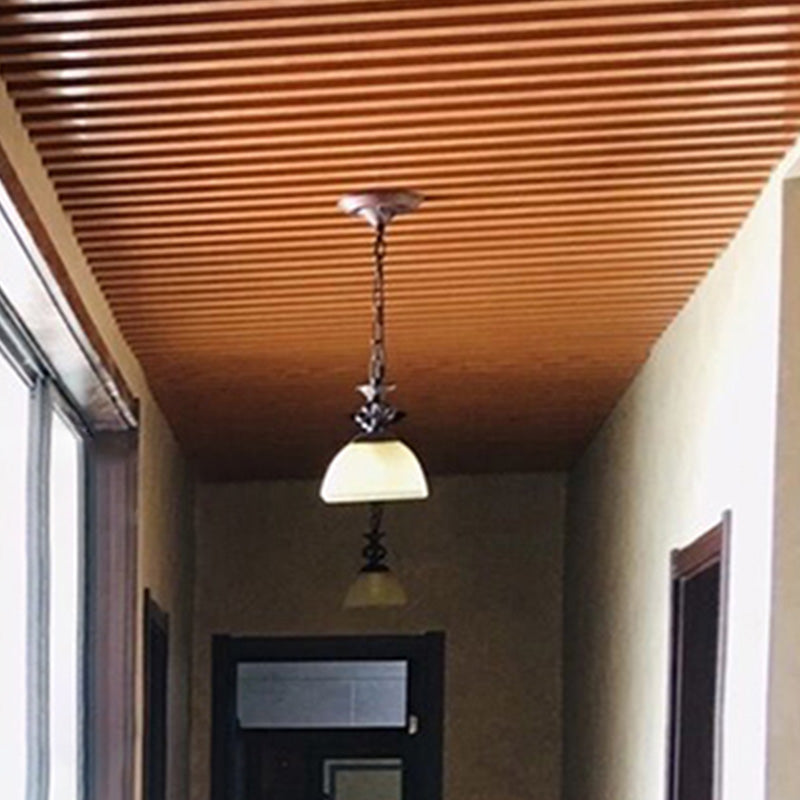 Luz colgante de una sola bomba forma de tazón vintage vidrio colgante colgante en marrón
