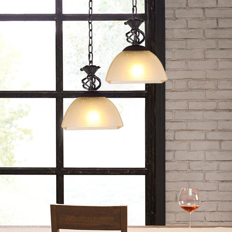 Single-Bulb Pendant Light Vintage Bowl Shape Frost Glass Hanging Pendant Light in Brown