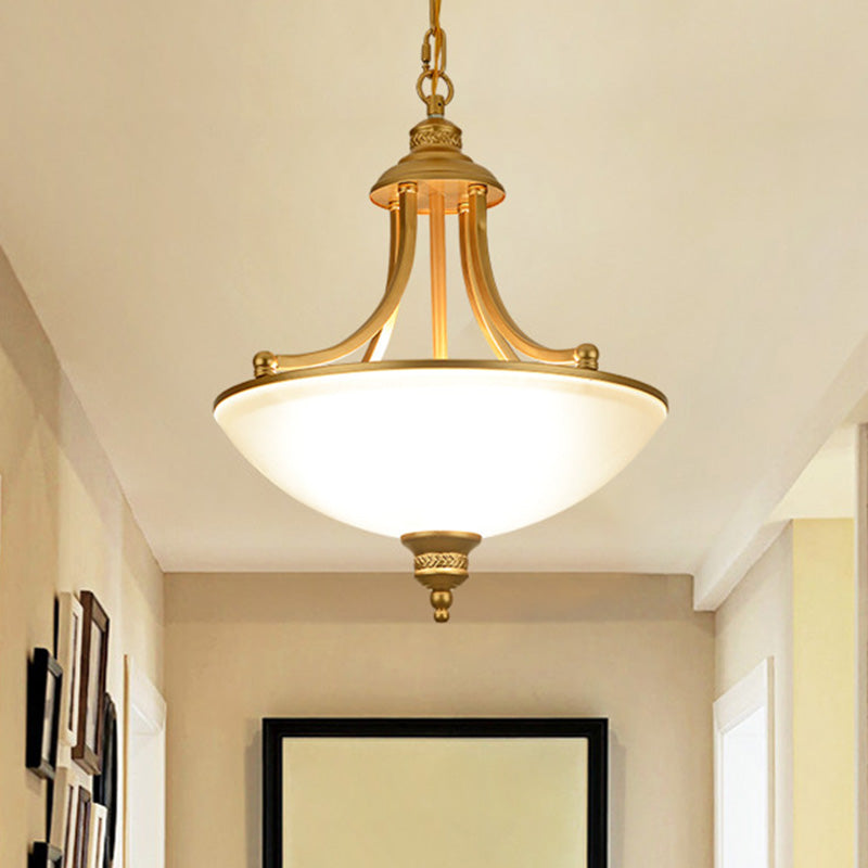 Inverted Dome Frost Glass Chandelier Light Classic 3 Heads Dining Room Pendant Light Fixture