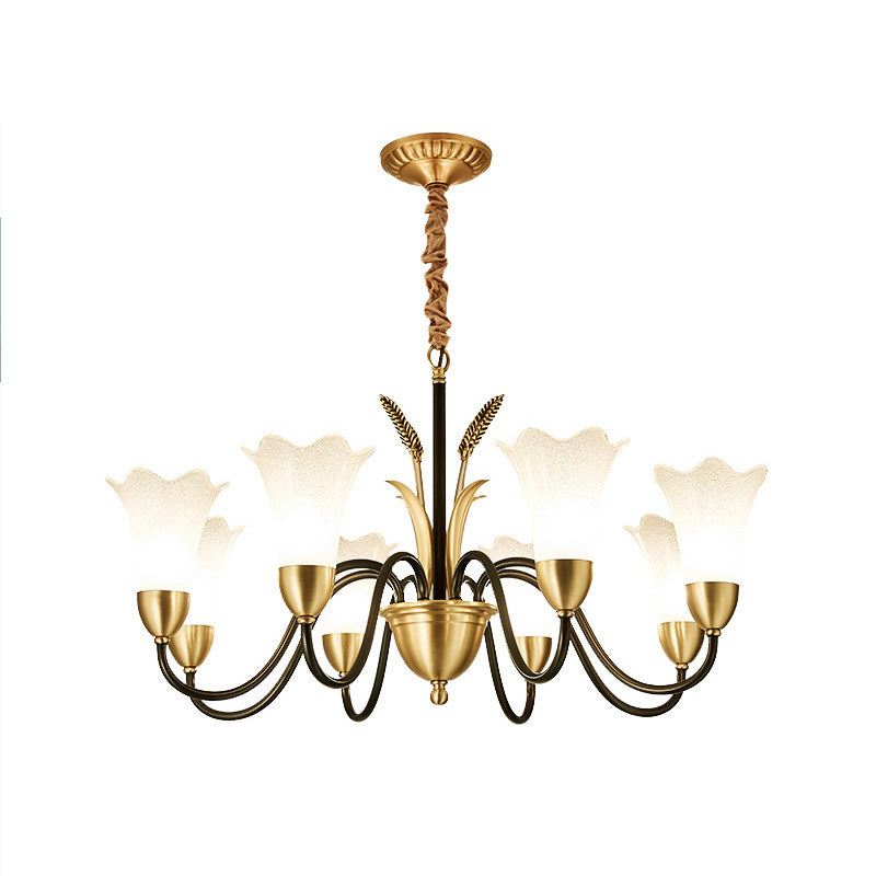 Flower Dining Room Chandelier Lighting Classic Cream Frosted Glass Gold Pendant Light