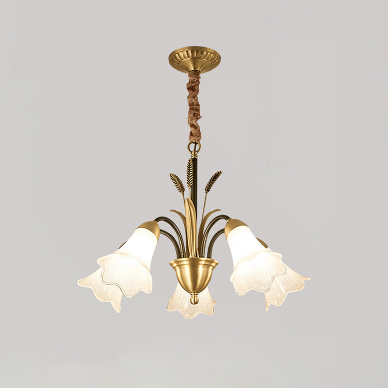 Flower Dining Room Chandelier Lighting Classic Cream Frosted Glass Gold Pendant Light