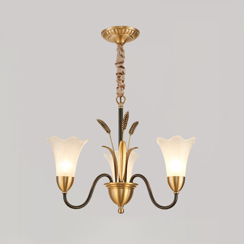 Flower Dining Room Chandelier Lighting Classic Cream Frosted Glass Gold Pendant Light