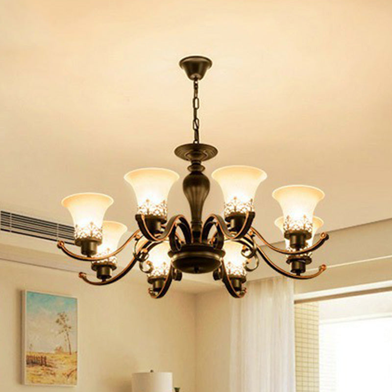 Creme Glass Flare Kronleuchter Licht Retro Wohnzimmer Anhänger Leuchte in Schwarz