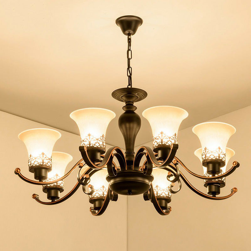 Creme Glass Flare Kronleuchter Licht Retro Wohnzimmer Anhänger Leuchte in Schwarz