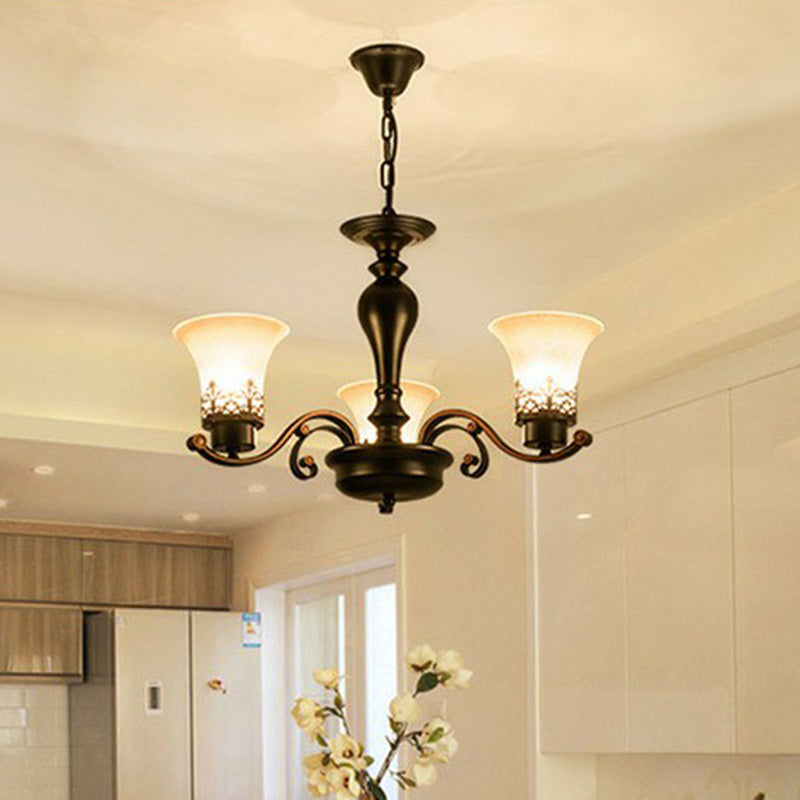 Creme Glass Flare Kronleuchter Licht Retro Wohnzimmer Anhänger Leuchte in Schwarz