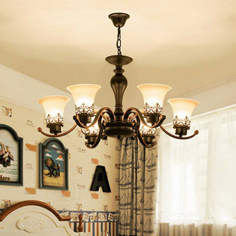 Creme Glass Flare Kronleuchter Licht Retro Wohnzimmer Anhänger Leuchte in Schwarz