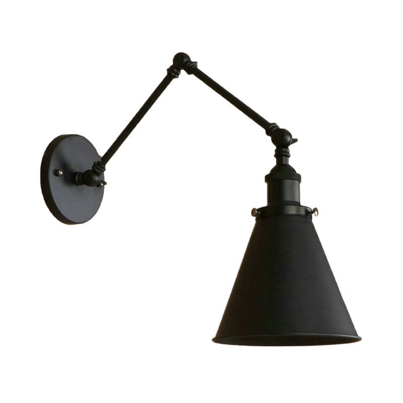 Farmhouse Style Cone Wall Sconce 1 Bulb Iron Wall Lighting Fixture in Black/Rust for Bedroom