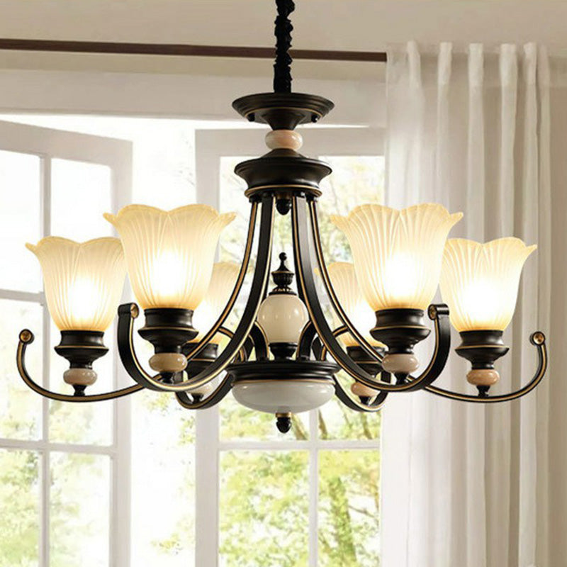 Blumenförmige gefrorene Glas Kronleuchter Beleuchtung Klassiker Esszimmer Anhänger Licht in Schwarz
