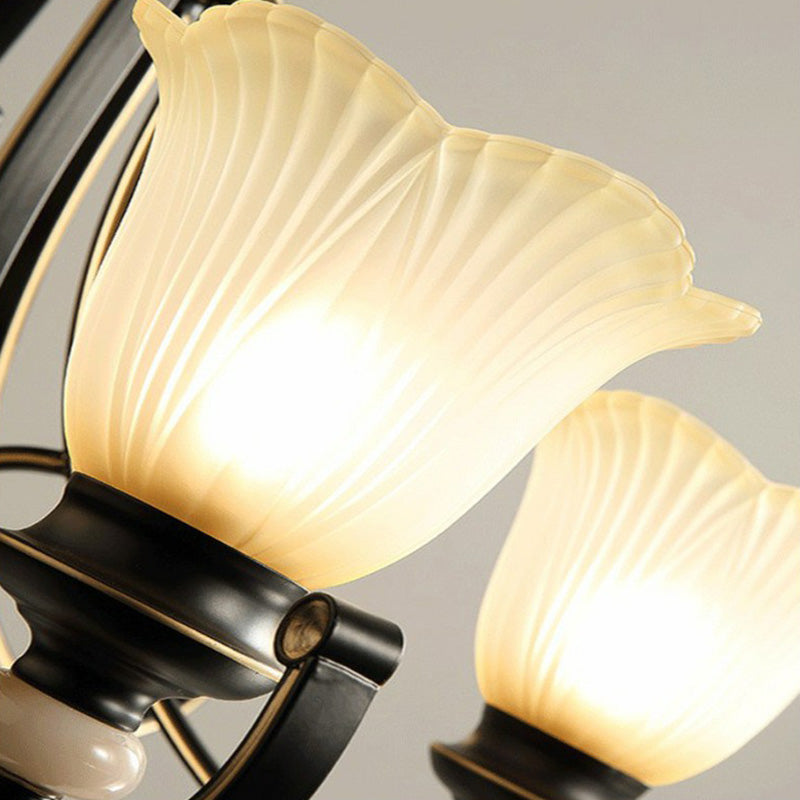 Blumenförmige gefrorene Glas Kronleuchter Beleuchtung Klassiker Esszimmer Anhänger Licht in Schwarz