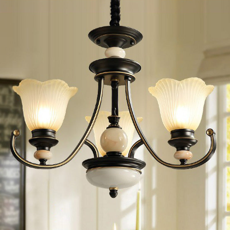 Blumenförmige gefrorene Glas Kronleuchter Beleuchtung Klassiker Esszimmer Anhänger Licht in Schwarz