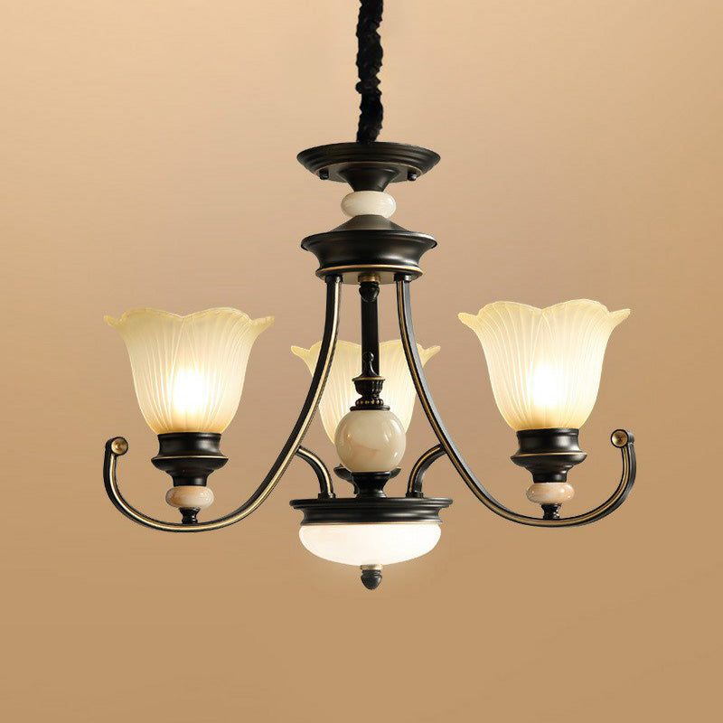 Blumenförmige gefrorene Glas Kronleuchter Beleuchtung Klassiker Esszimmer Anhänger Licht in Schwarz