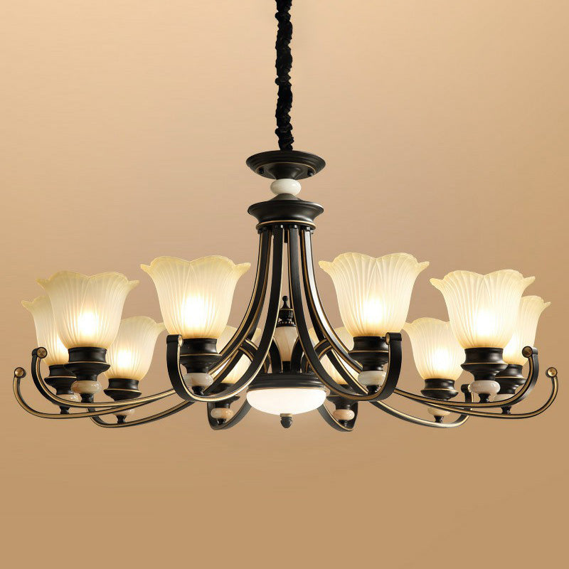 Blumenförmige gefrorene Glas Kronleuchter Beleuchtung Klassiker Esszimmer Anhänger Licht in Schwarz