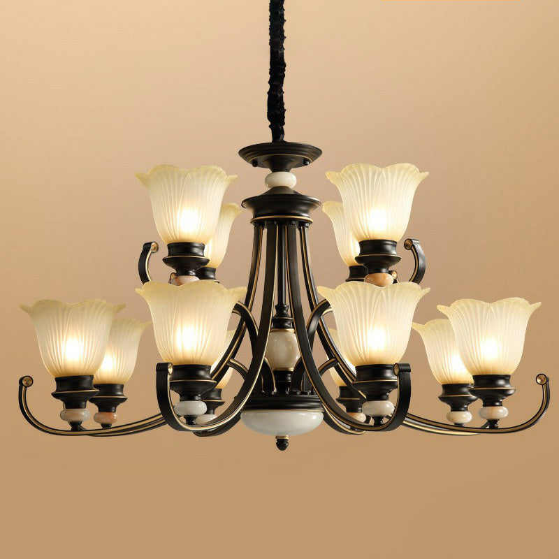Blumenförmige gefrorene Glas Kronleuchter Beleuchtung Klassiker Esszimmer Anhänger Licht in Schwarz