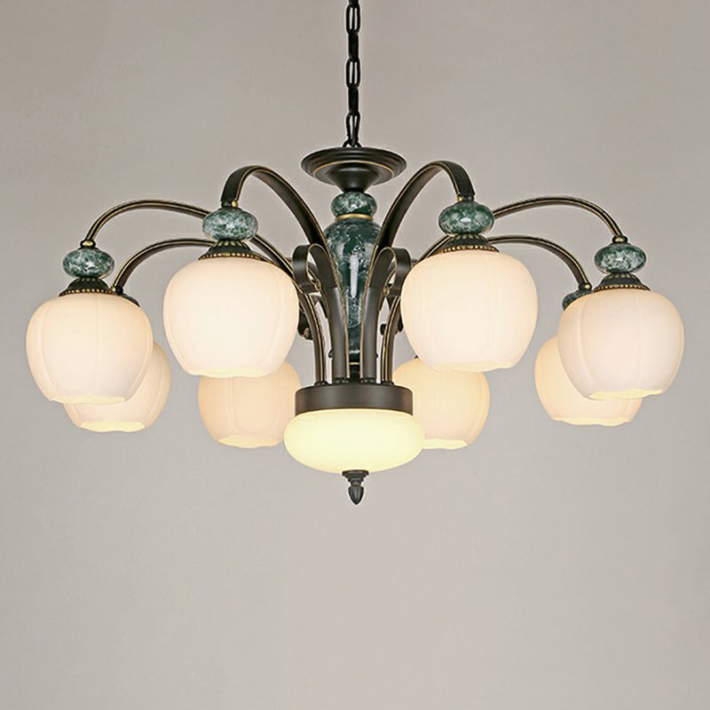 White Glass Flower Shaped Ceiling Lighting Traditional Dining Room Chandelier Light Fixture