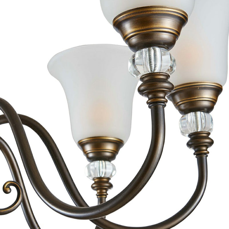 Schwarz gebogener Kronleuchter anheizt helles Vintage Eisen Wohnzimmer hängend Licht mit Glocken Opalglas Schatten