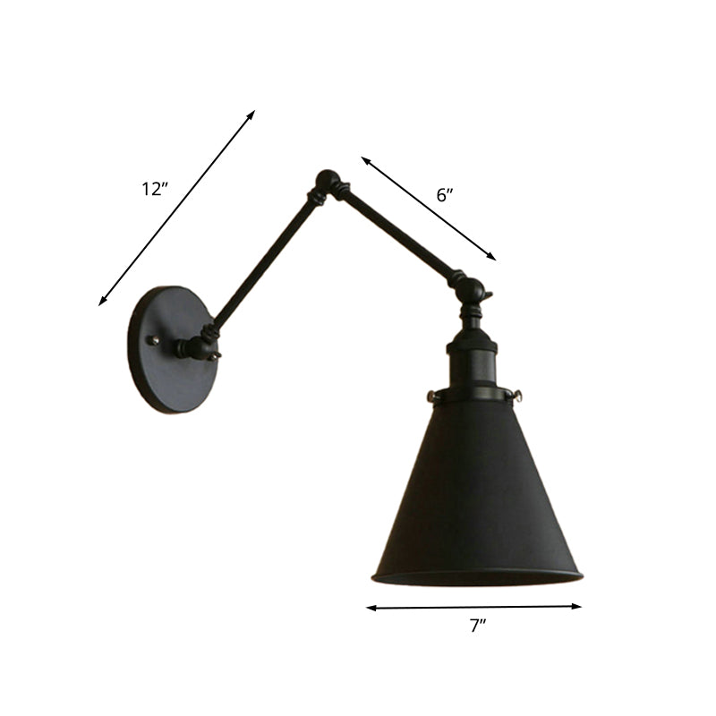Farmhouse Style Cone Wall Sconce 1 Bulb Iron Wall Lighting Fixture in Black/Rust for Bedroom