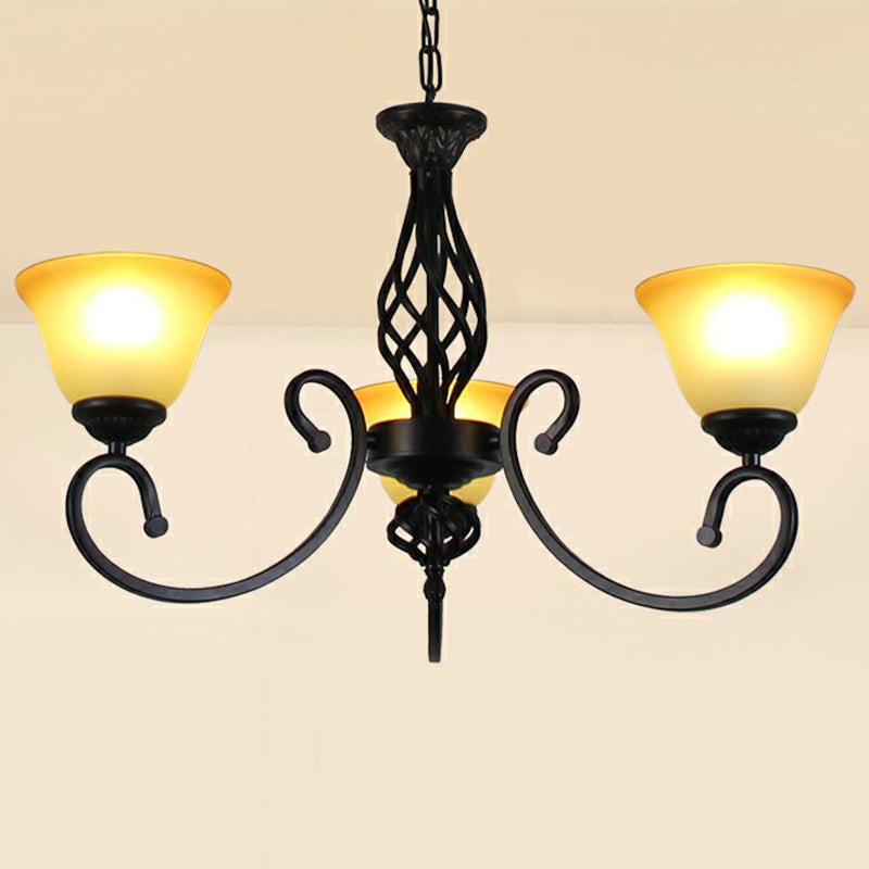 Gerwireerde arm Metallic kroonluchter hanglamp vintage woonkamer hangend licht met bel vorstglas schaduw