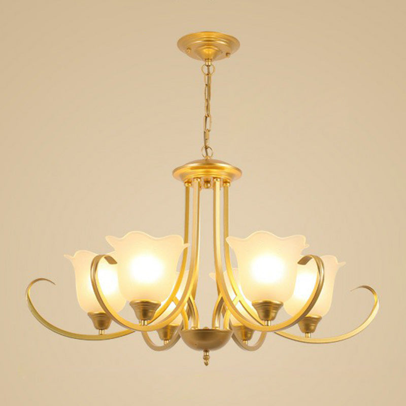 Classic Floral Chandelier Lighting Iron Pendant Light with Ruffled Cream Glass Shade