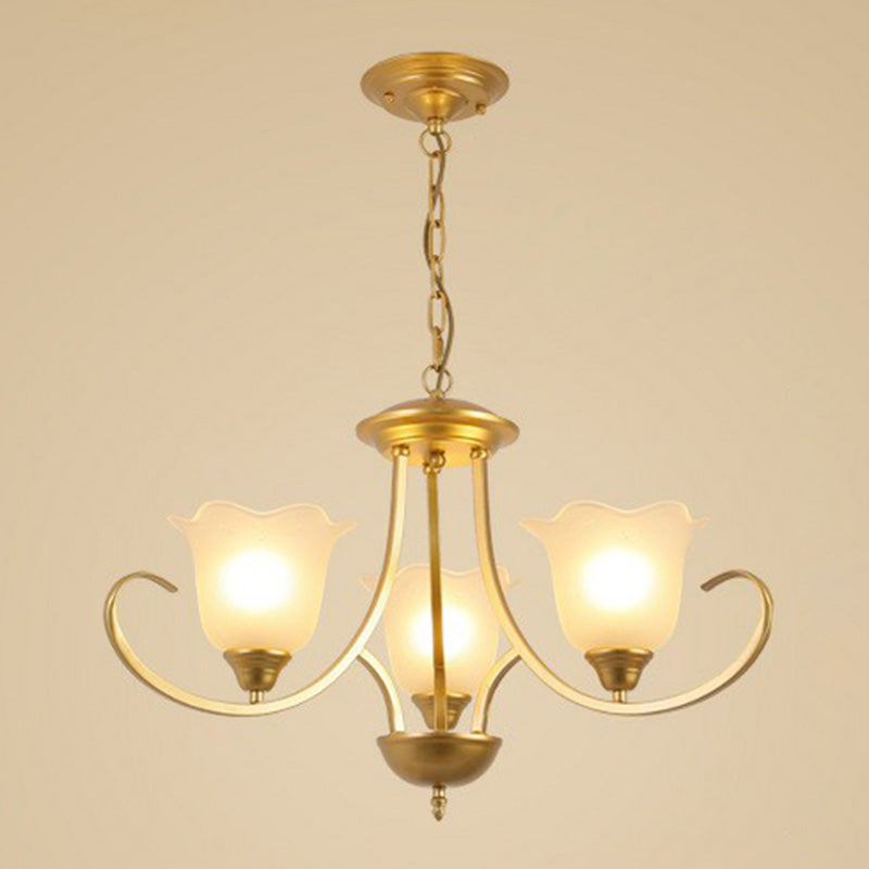Classic Floral Chandelier Lighting Iron Pendant Light with Ruffled Cream Glass Shade