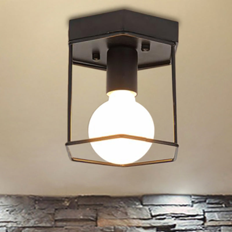 1 Light Metal Flush Light Fixture Black/White Industrial Triangle/Hexagon Living Room Ceiling Lighting
