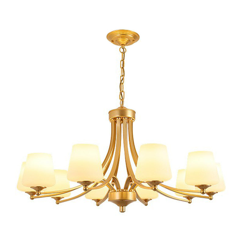 Tapered Shade White Frost Glass Suspension Light Rustic Living Room Chandelier Light