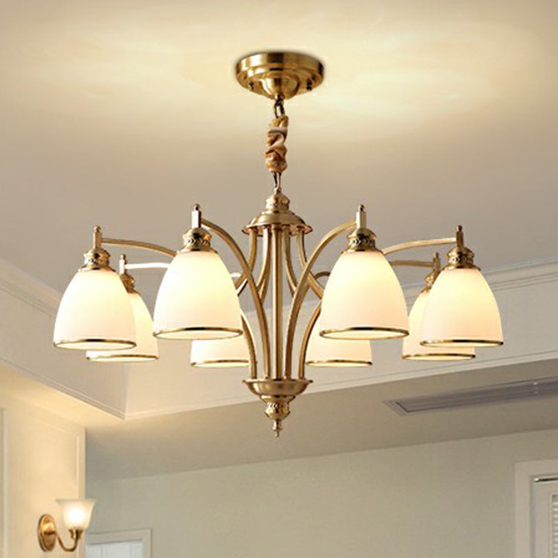 Goldene Glockenkronleuchter Beleuchtung Klassische Cremeglas Wohnzimmer Anhänger Leuchte Leuchte