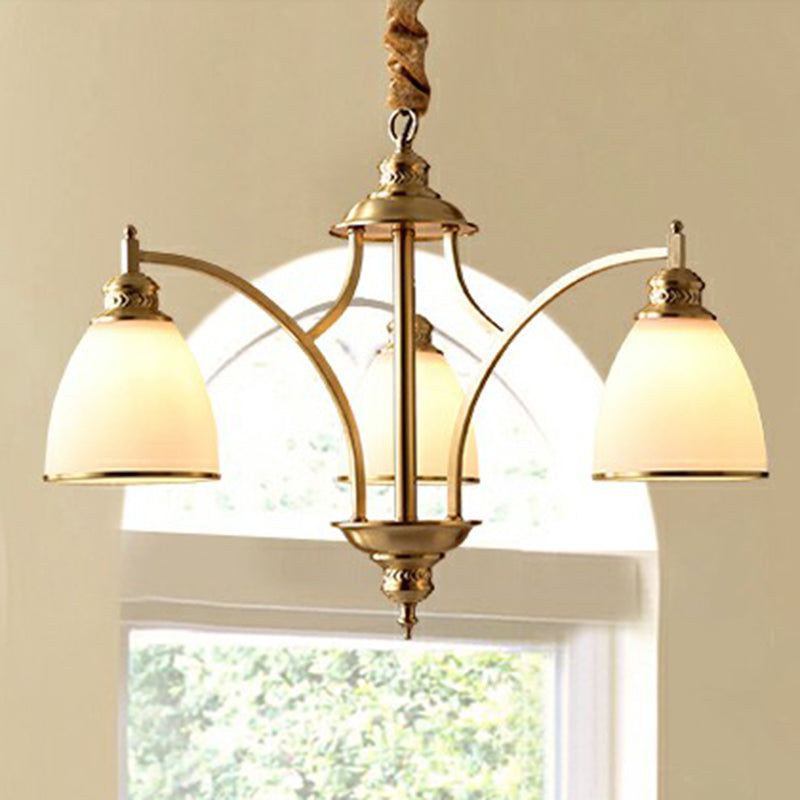 Goldene Glockenkronleuchter Beleuchtung Klassische Cremeglas Wohnzimmer Anhänger Leuchte Leuchte