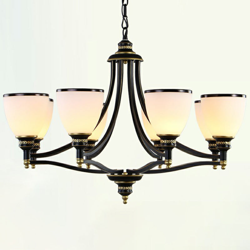 Bell Living Room Ceiling Lighting Traditional Opal Glass Black Chandelier Light Fixture