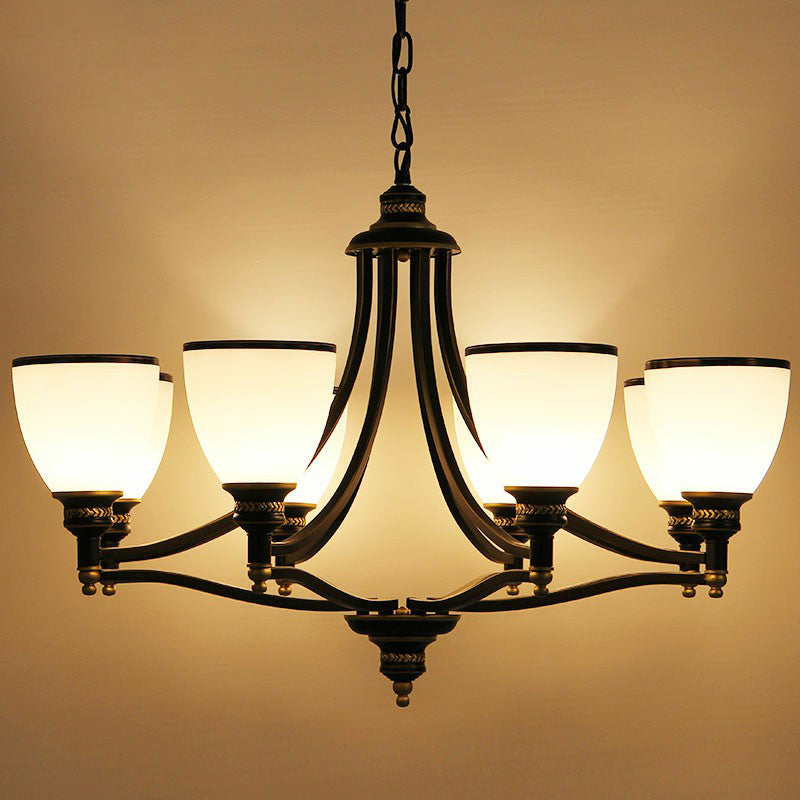 Bell Living Room Ceiling Lighting Traditional Opal Glass Black Chandelier Light Fixture