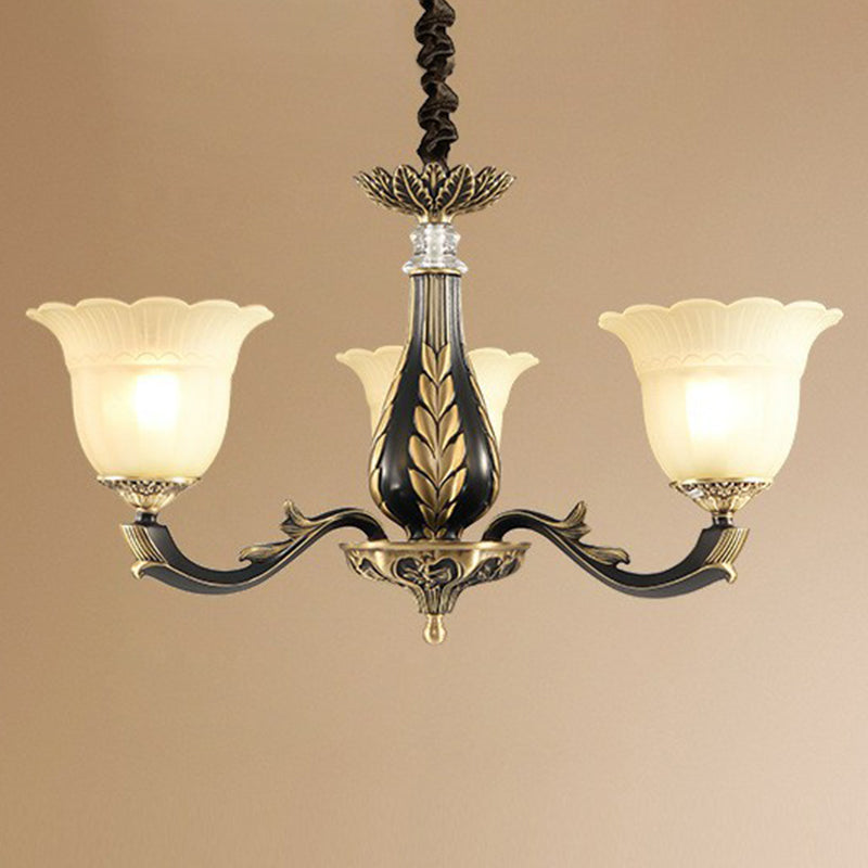 Frostglas goldschwarzer Kronleuchter hell Blumenretro-Anhängerleuchte für Esszimmer