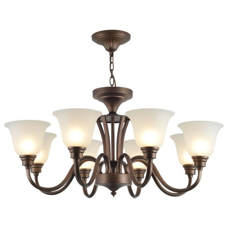 Bell Frost Glass Ceiling Lighting Traditional Living Room Chandelier Light Fixture in Brown