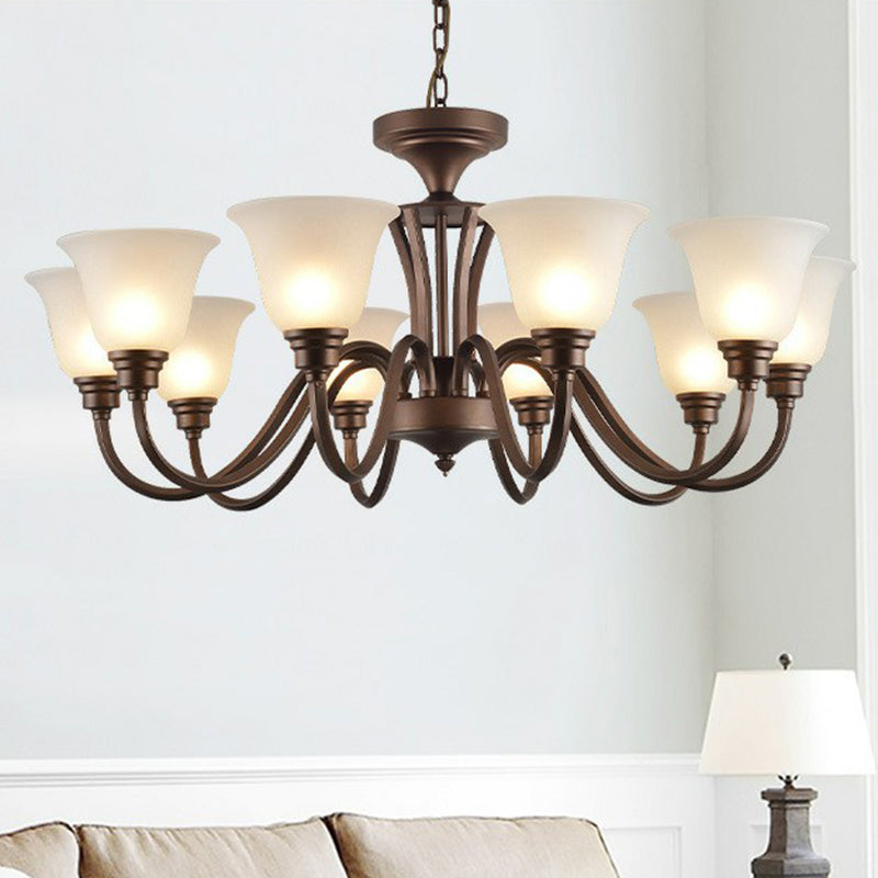 Bell Frost Glass Ceiling Lighting Traditional Living Room Chandelier Light Fixture in Brown