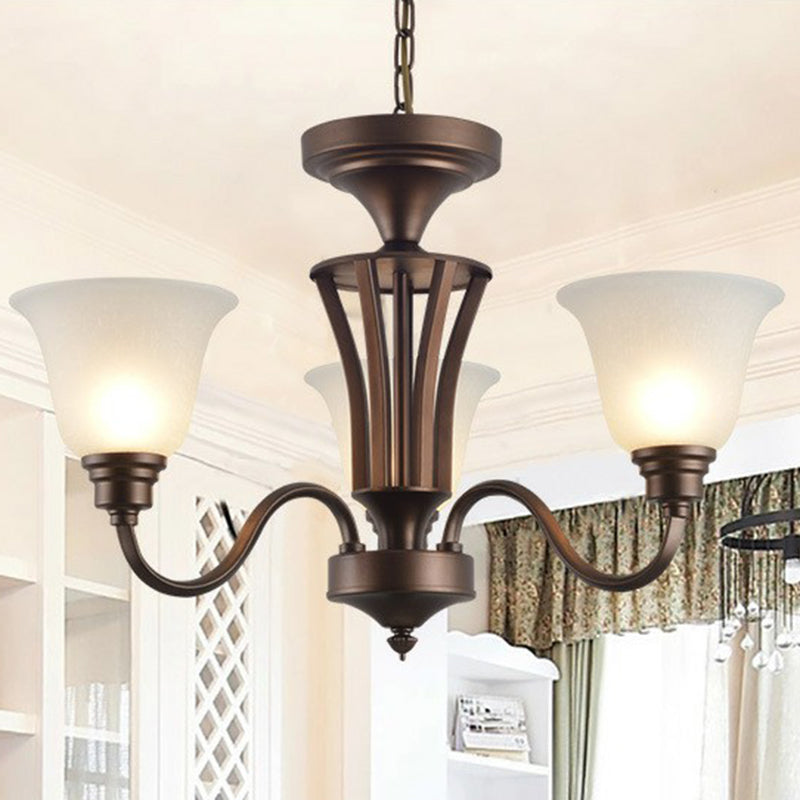Bell Frost Glass Ceiling Lighting Traditional Living Room Chandelier Light Fixture in Brown