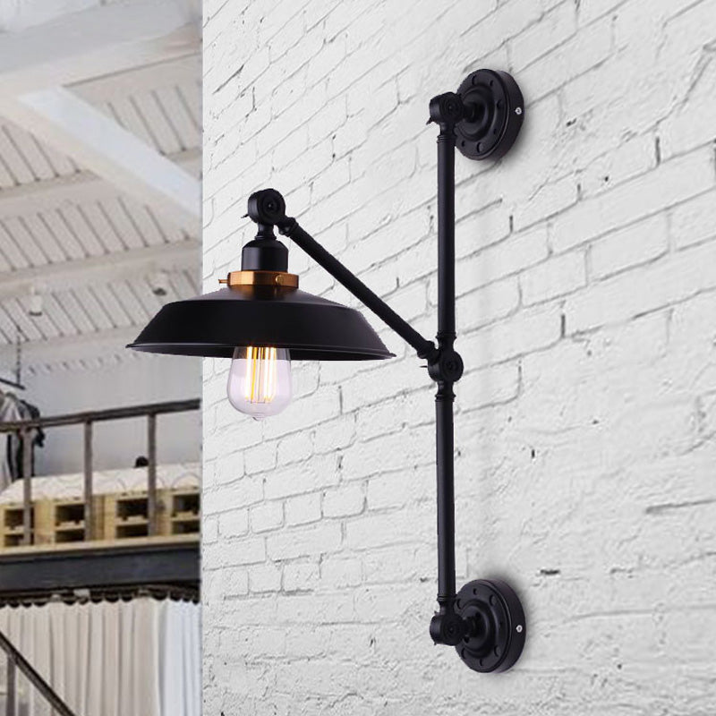 Barn Shade Corridor Wall Lamp Industrial Stylish Metal 1 Light Black Adjustable Sconce Light Fixture, 8"/10" Width