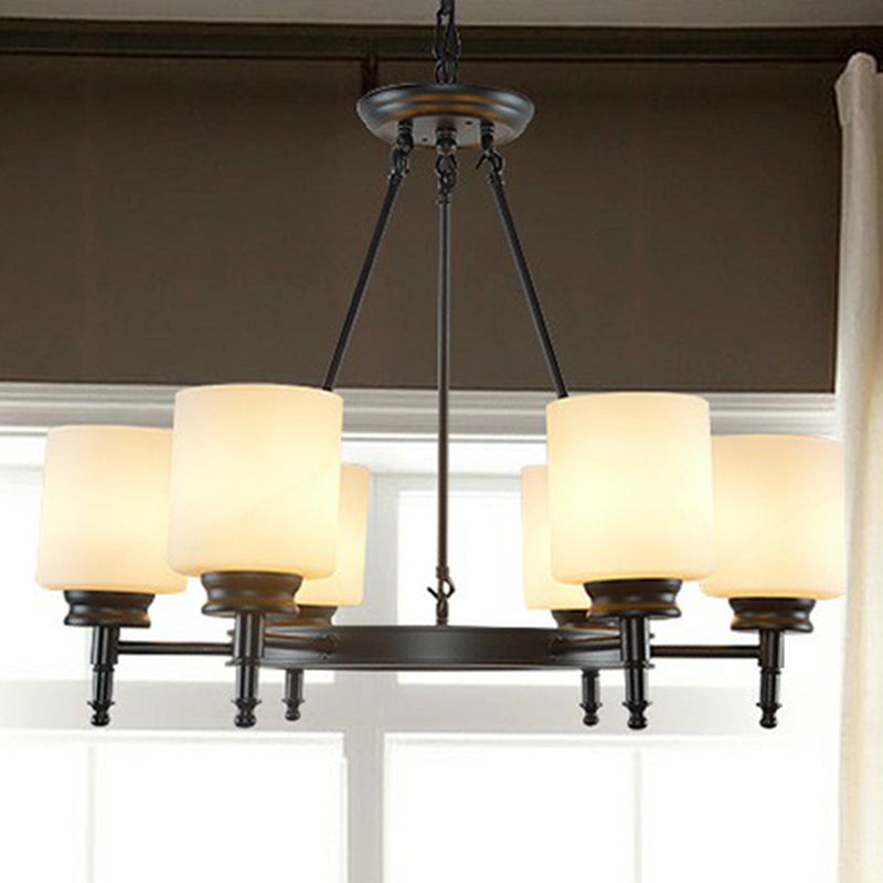 Retro Cylinder Shaped Chandelier Light Opal Glass Pendant Light Fixture for Living Room