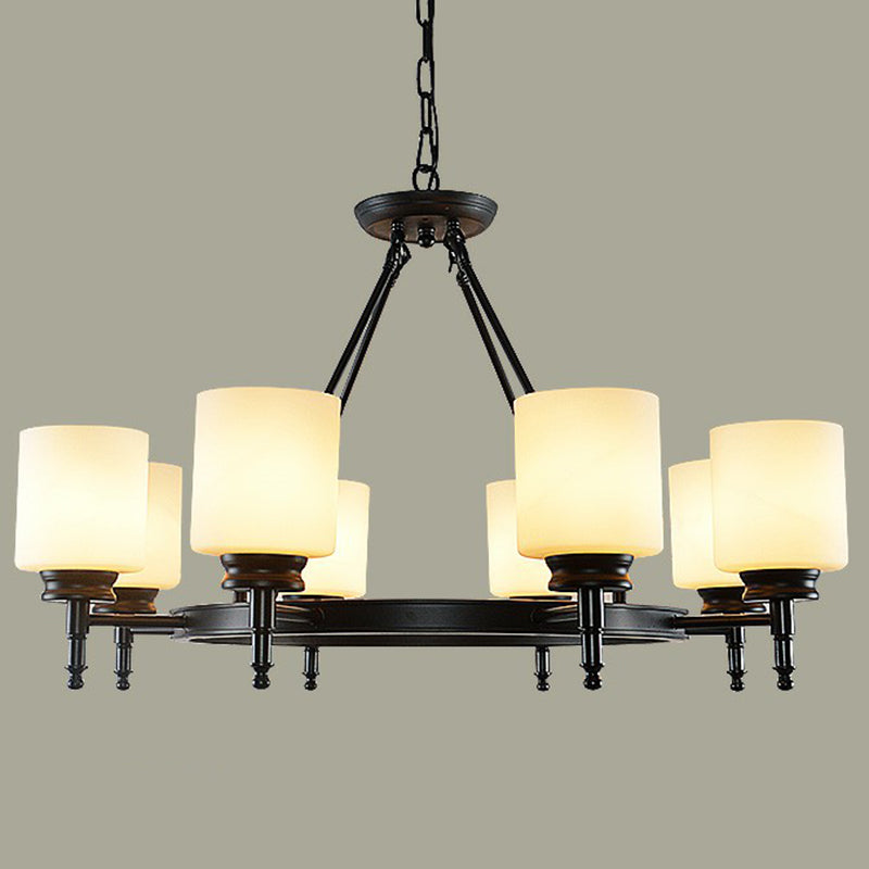 Luz de lámpara de araña en forma de cilindro de retro Opal Glass Lighting para sala de estar