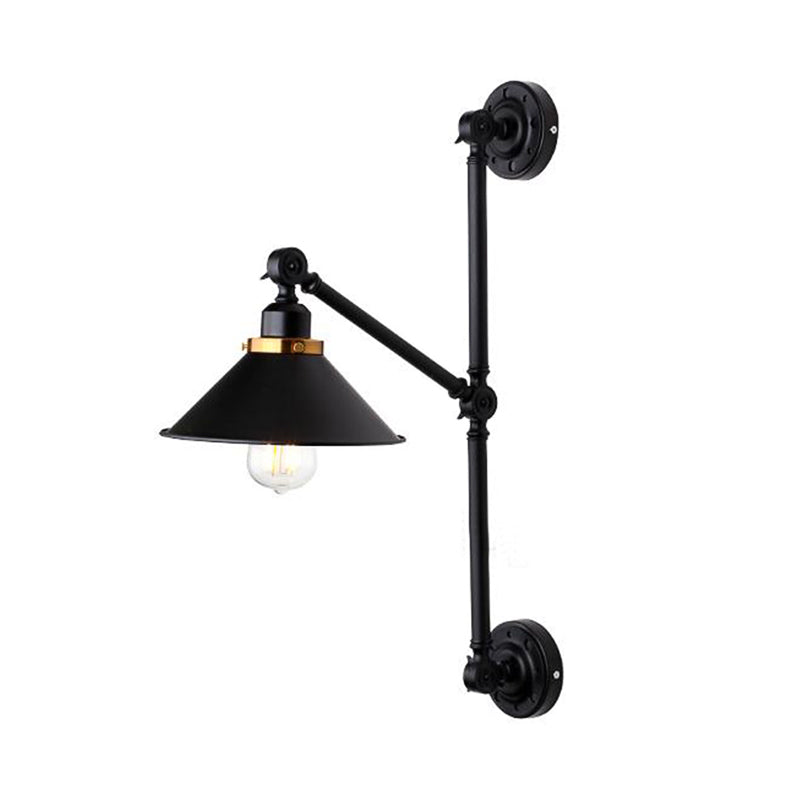 Barn Shade Corridor Wall Lamp Industrial Stylish Metal 1 Light Black Adjustable Sconce Light Fixture, 8"/10" Width