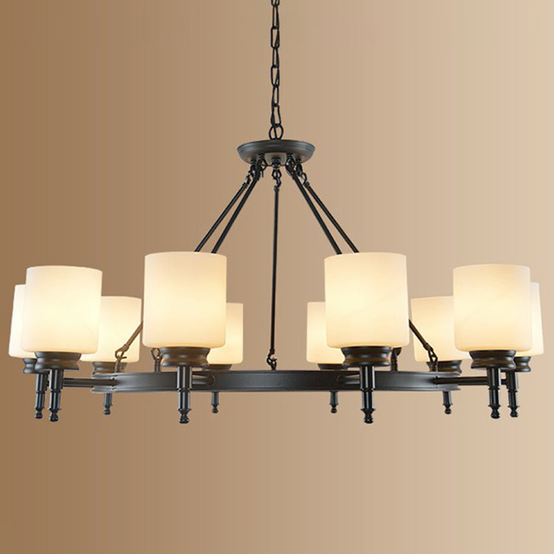 Retro Cylinder Shaped Chandelier Light Opal Glass Pendant Light Fixture for Living Room