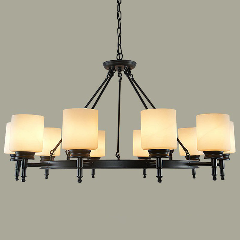 Retro Cylinder Shaped Chandelier Light Opal Glass Pendant Light Fixture for Living Room