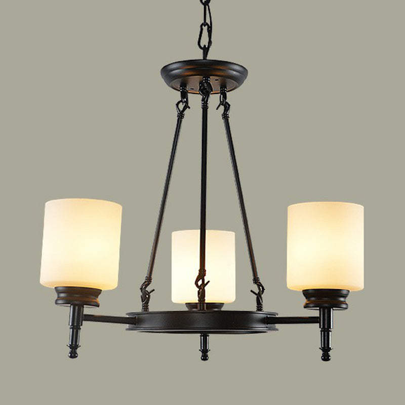 Retro Cylinder Shaped Chandelier Light Opal Glass Pendant Light Fixture for Living Room