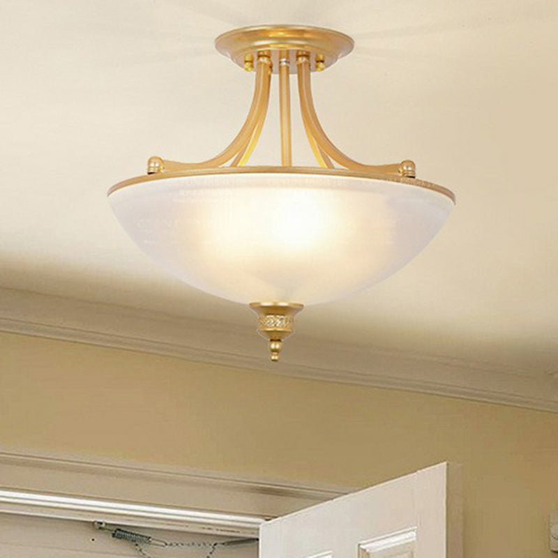 Klassische Schüsselform Semi Flush 4 Köpfe Frostglas Halbflush -Leuchte für Esszimmer