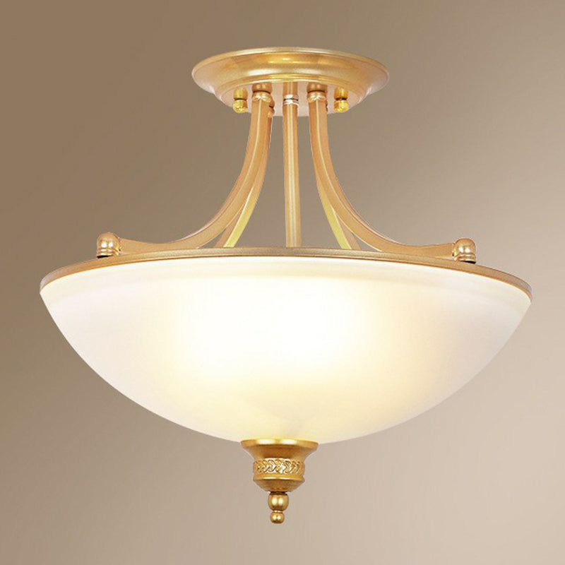 Klassische Schüsselform Semi Flush 4 Köpfe Frostglas Halbflush -Leuchte für Esszimmer