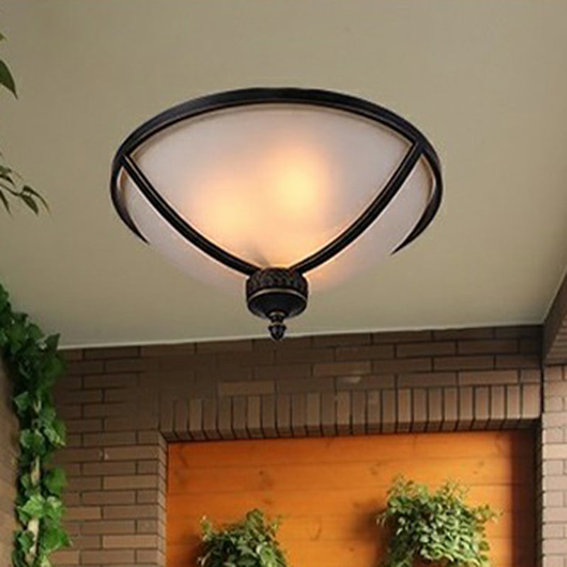 3 Heads Semi Flush Traditional Bowl Frost Glass Flush Ceiling Light Fixture in Brass