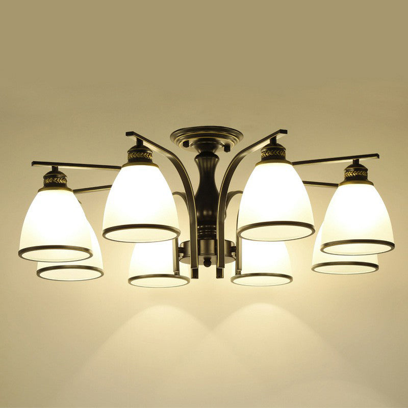 Rustic Bowl Shaped Semi Flush Frost Glass Ceiling Mount Chandelier for Living Room
