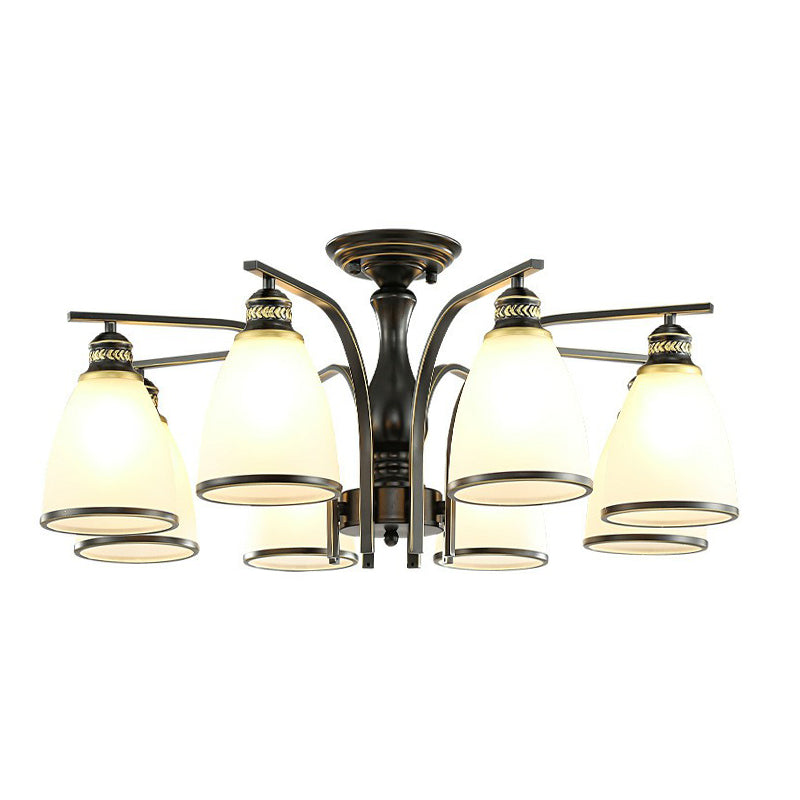 Rustic Bowl Shaped Semi Flush Frost Glass Ceiling Mount Chandelier for Living Room