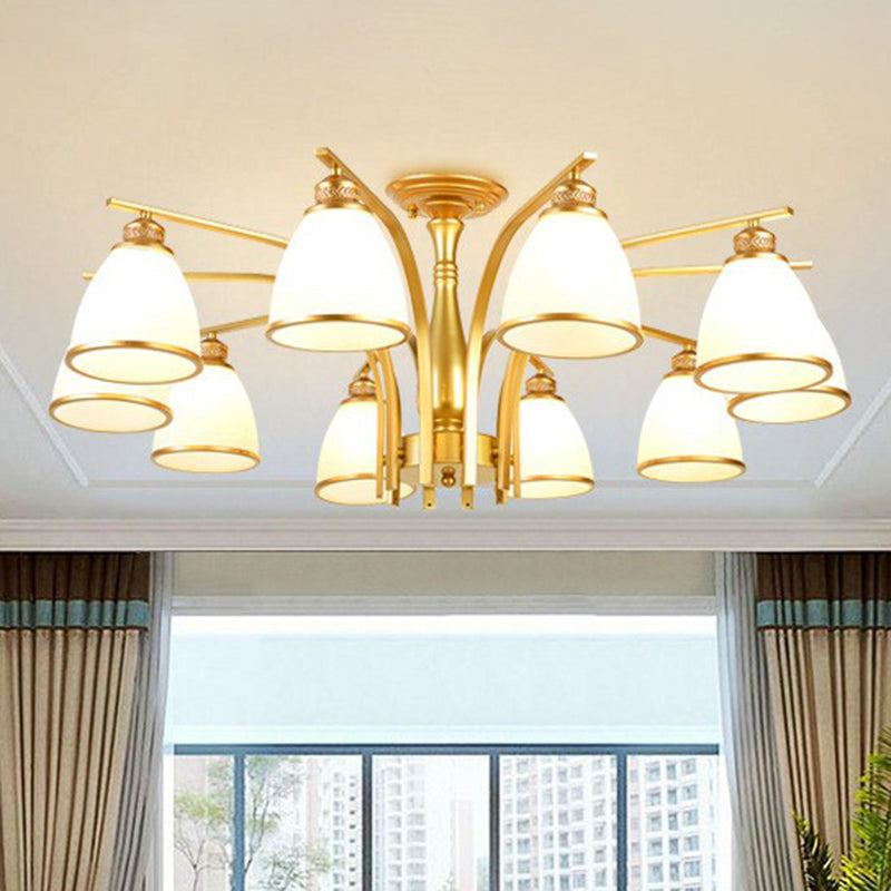 Rustic Bowl Shaped Semi Flush Frost Glass Ceiling Mount Chandelier for Living Room