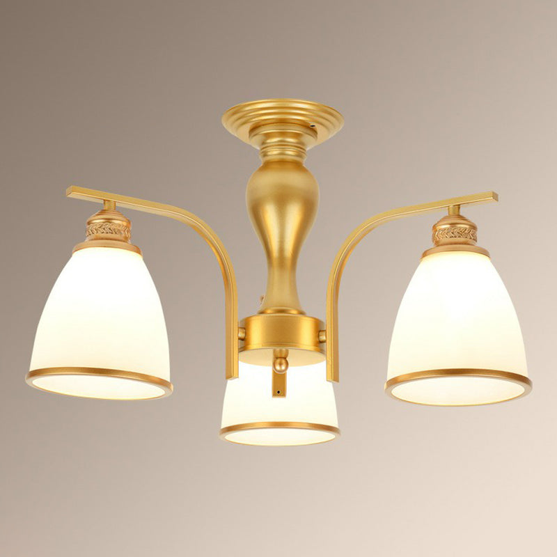Rustic Bowl Shaped Semi Flush Frost Glass Ceiling Mount Chandelier for Living Room